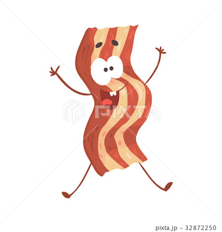 Cute cartoon fried bacon with smiley face, funny Cute cartoon fried bacon with smiley face, funny 32872250