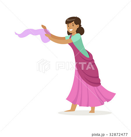 Beautiful Indian woman in a purple sari dancing 32872477