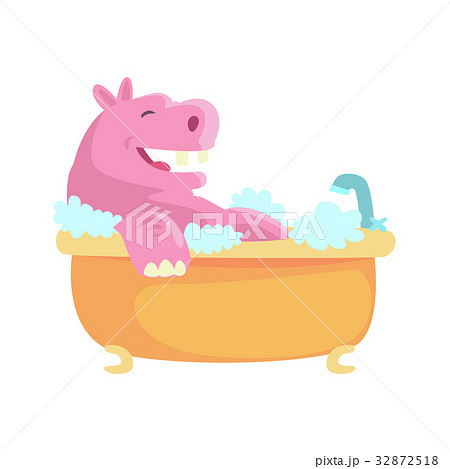 Cute cartoon hippo taking a bath, pink Cute cartoon hippo taking a bath, pink 32872518
