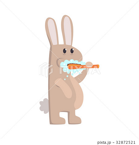 Cute cartoon bunny brushing teeth with tooth brush Cute cartoon bunny brushing teeth with tooth brush 32872521