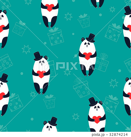 Seamless pattern with cute panda bears 32874214