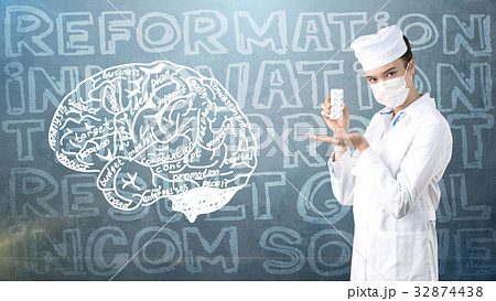 Beautiful medical woman doctor in uniform. Studio 32874438