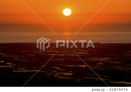 手取川扇状地の夕景 32874474