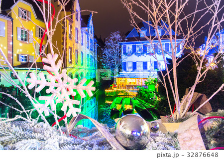 Christmas street at night, Colmar, Alsace, France 32876648
