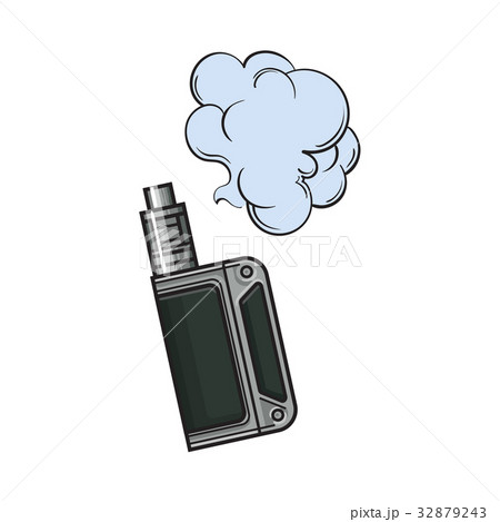 Hand Drawn Vape Vaping Device With Smoke Cloudのイラスト素材