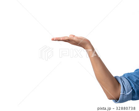 Empty female hand with copy space for showing 32880738