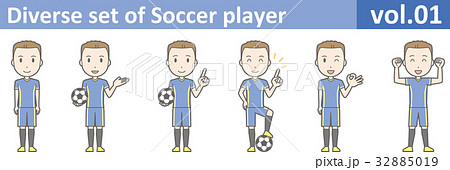 青いユニフォームを着たサッカー選手のイラストvol.01 32885019