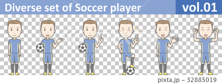 青いユニフォームを着たサッカー選手のイラストvol.01 32885019