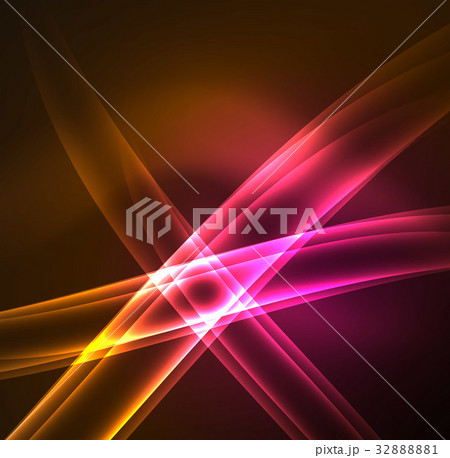 Energy lines, glowing waves in the dark, vector 32888881