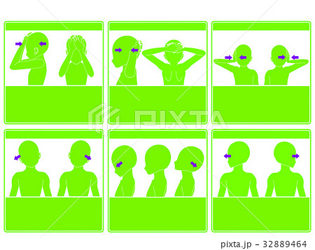 頚椎のエクササイズとストレッチ(緑色・説明なし) 頚椎のエクササイズとストレッチ(緑色・説明なし) 32889464