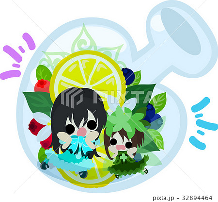 瓶の中の女の子と妖精のイラストのイラスト素材