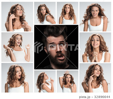 The collage of young woman and male emotions The collage of young woman and male emotions 32896644