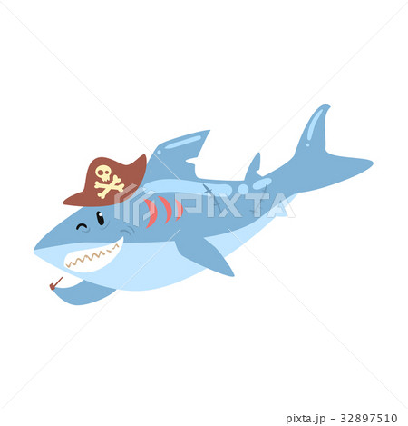 Funny cartoon shark pirate in a hat smoking pipe 32897510
