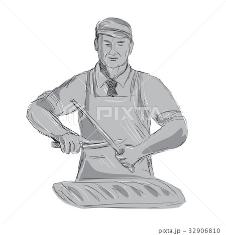 Vintage Butcher Sharpen Knife Drawing 32906810