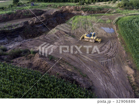 top view heavy machine excavator bagger working in 32906886