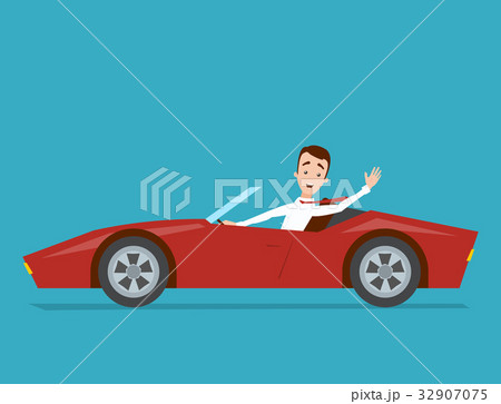 Businessman in white shirt driving red sports car 32907075