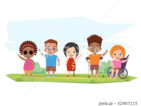Children of different disabilities pose, greet Children of different disabilities pose, greet 32907115