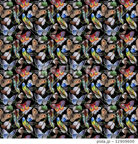 Watercolor bird feather pattern from wing. Watercolor bird feather pattern from wing. 32909600