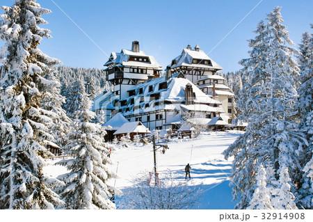 Panorama of ski resort Kopaonik, Serbia, people Panorama of ski resort Kopaonik, Serbia, people 32914908