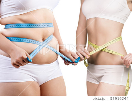 Woman's body before and after weight loss. 32916244