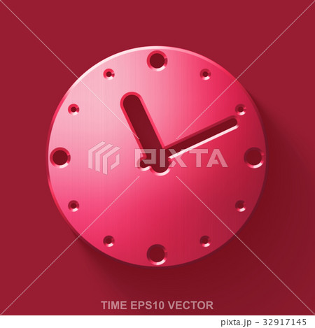 Flat metallic time 3D icon. Red Glossy Metal Clock 32917145