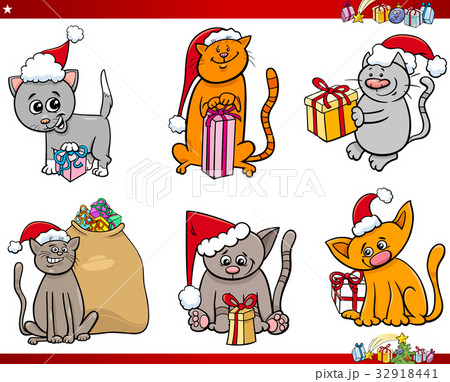 cats on Christmas time cartoon set 32918441