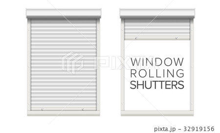 Window With Rolling Shutters Vector. Opened And 32919156