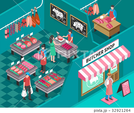 Meat Shop Isometric Illustration 32921264
