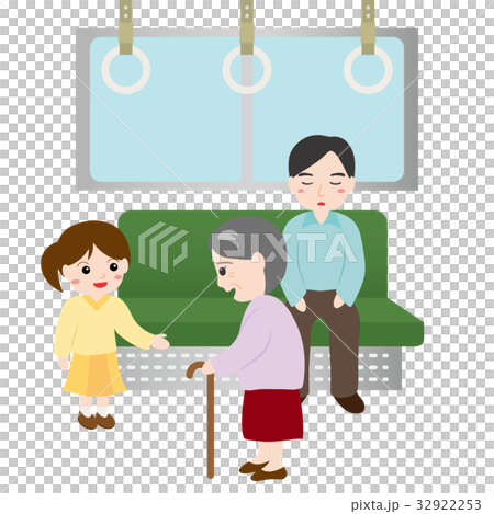 おばあさんに席を譲る女の子 32922253