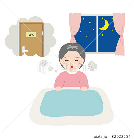 夜間にトイレで起こされるシニア女性のイラスト素材