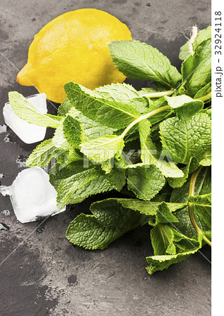 Ingredients for lemonade - lemon, ice, mint Ingredients for lemonade - lemon, ice, mint 32924118