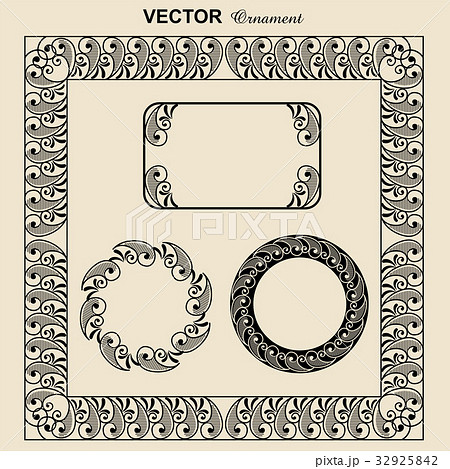 エスニックフレーム クラシカル 飾り罫 囲み罫 Hand Drawn Ribbon Vectorのイラスト素材