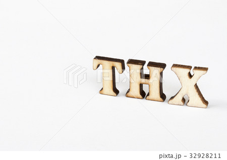 ありがとう Thanksの略語thxの木製アルファベットオブジェの写真素材
