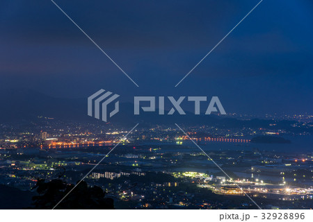 愛知 蒲郡港の夜景 港の遠景の写真素材