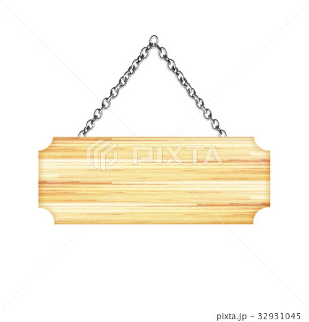 Wooden sign hanging on a chain isolated on white Wooden sign hanging on a chain isolated on white 32931045