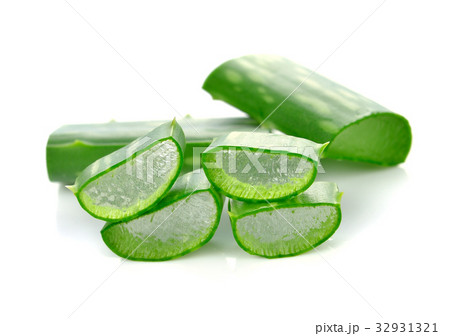 aloe vera leaf and slices isolated on white aloe vera leaf and slices isolated on white 32931321