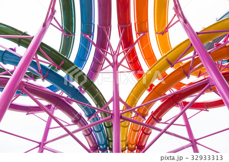 water ride structure view against white sky water ride structure view against white sky 32933313