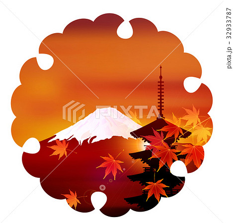 紅葉　秋　富士山　アイコン  32933787