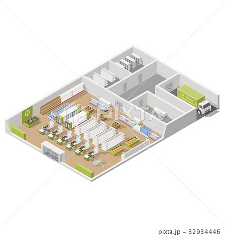 Grocery supermarket with storage rooms Grocery supermarket with storage rooms 32934446