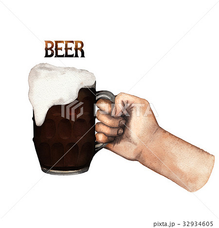 Watercolor hand with mug of beer Watercolor hand with mug of beer 32934605