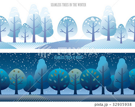 シームレスな四季の森 冬と夜のセットのイラスト素材