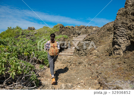 portrait of hiker walking enter at the rocks portrait of hiker walking enter at the rocks 32936852