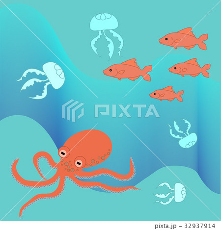 Cute illustration of sea and marine life 32937914