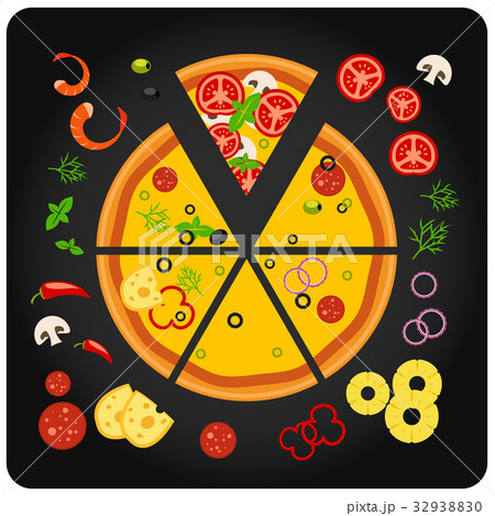 Pizza ingredients - top view of pizza Pizza ingredients - top view of pizza 32938830