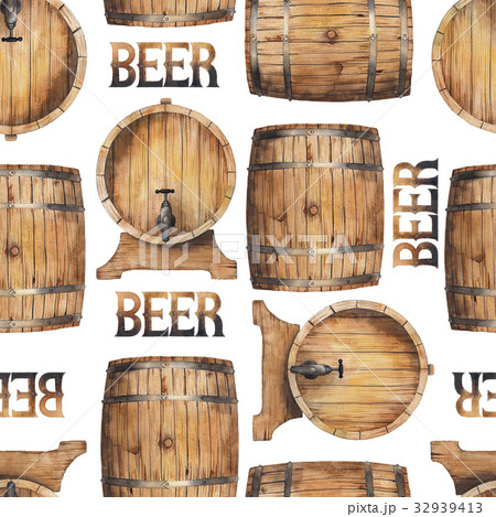 Watercolor barrels of beer 32939413