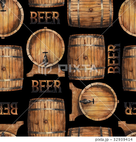 Watercolor barrels of beer 32939414