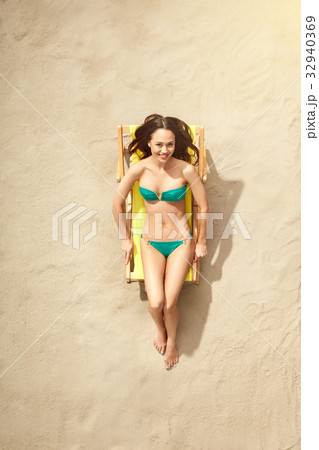 Young woman traveler tourist top view vacation 32940369