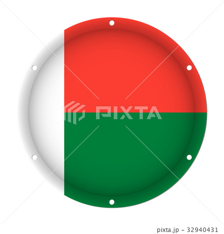 round metallic flag of Madagascar with screw holes