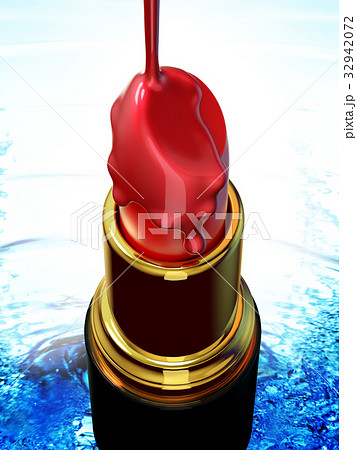 Red lipstick and nail polish on blue water Red lipstick and nail polish on blue water 32942072