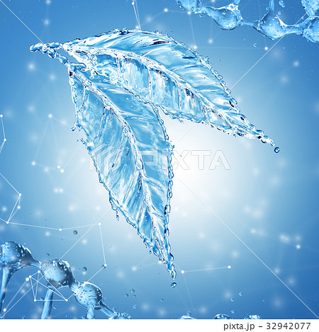 Leaf made of water splash on blue background 32942077